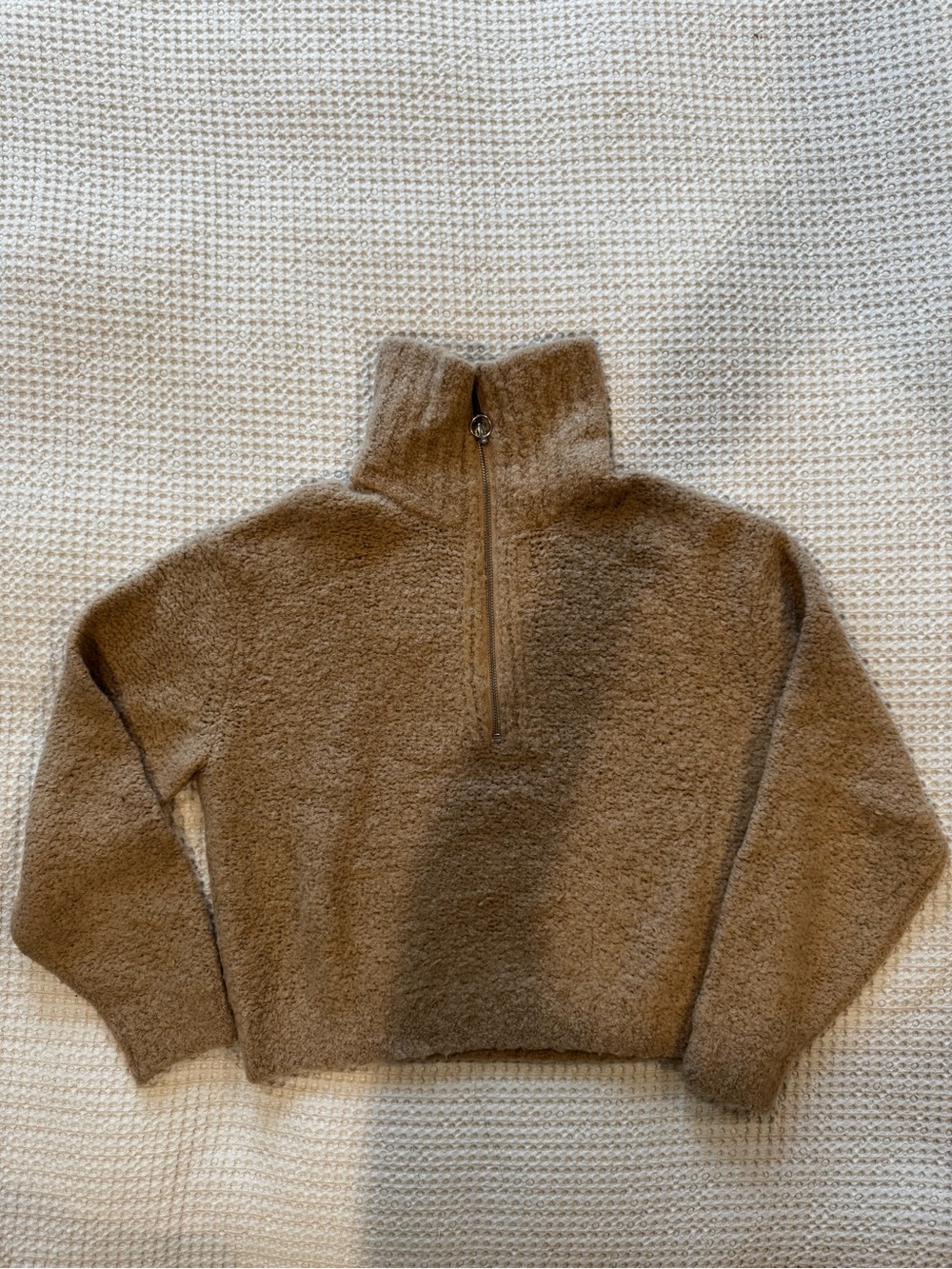 Aritzia Wilfred Free Gwenyth Sweater Beige Half Zip Fuzzy Knit Medium
